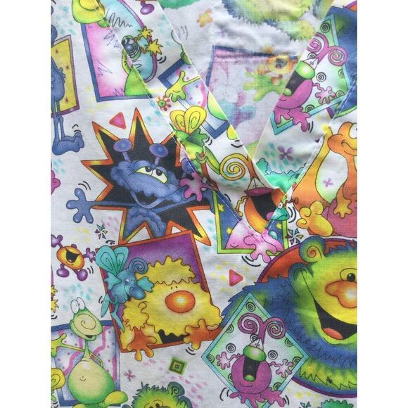 Cottonality womens scrub top 1X XL nurse pediatric monster cartoon fun vet tech - Picture 2 of 12